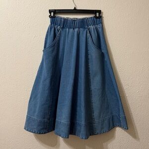 A Loves A Denim Midi Skirt Elastic Waistband Pockets NWOT